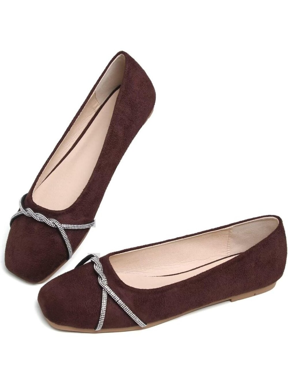 Women's P Late Brown Chain Ballet Flats Fashion Pointed Toe Slip On Dress Shoes - Picture 4 of 6